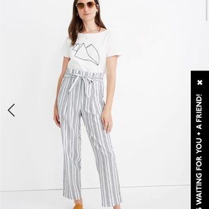 Madewell Linen-Cotton Paperbag Pants in Dark Baltic Stripe